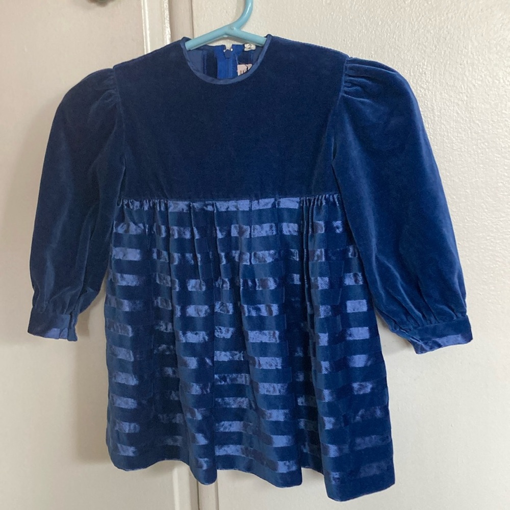Nordstrom Blue Velvet Blouse with Puff Sleeves